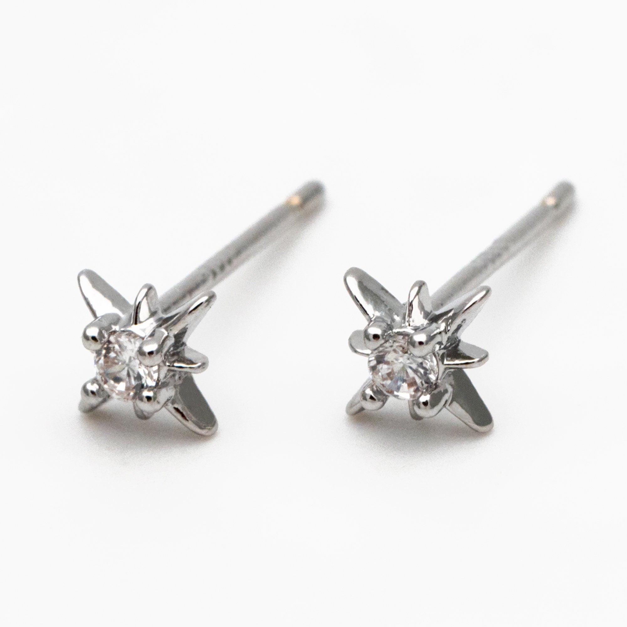 10pcs CZ Pave North Star Ear Posts, 6mm, Real Gold/ Rhodium Plated Brass Star Stud Earrings (#GB-3041-C)